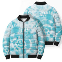 Teal Ribbon Cervical Cancer Awareness Bomber Puffer Jacket Not Going Down Without A Fight Tie Dye - Wonder Print Shop