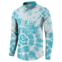 Teal Ribbon Cervical Cancer Awareness Button Sweatshirt Not Going Down Without A Fight Tie Dye - Wonder Print Shop