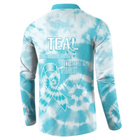 Teal Ribbon Cervical Cancer Awareness Button Sweatshirt Not Going Down Without A Fight Tie Dye - Wonder Print Shop