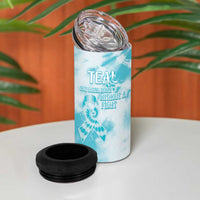 Teal Ribbon Cervical Cancer Awareness 4 in 1 Can Cooler Tumbler Not Going Down Without A Fight Tie Dye - Wonder Print Shop