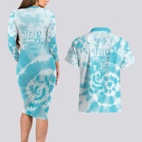 Teal Ribbon Cervical Cancer Awareness Couples Matching Long Sleeve Bodycon Dress and Hawaiian Shirt Not Going Down Without A Fight Tie Dye - Wonder Print Shop