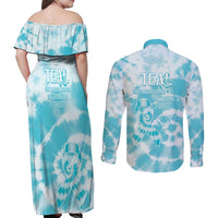 Teal Ribbon Cervical Cancer Awareness Couples Matching Off Shoulder Maxi Dress and Long Sleeve Button Shirt Not Going Down Without A Fight Tie Dye - Wonder Print Shop