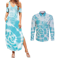 Teal Ribbon Cervical Cancer Awareness Couples Matching Summer Maxi Dress and Long Sleeve Button Shirt Not Going Down Without A Fight Tie Dye - Wonder Print Shop