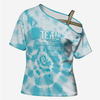 Teal Ribbon Cervical Cancer Awareness Cross Shoulder Shirt Not Going Down Without A Fight Tie Dye - Wonder Print Shop