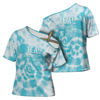 Teal Ribbon Cervical Cancer Awareness Cross Shoulder Shirt Not Going Down Without A Fight Tie Dye - Wonder Print Shop