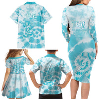Teal Ribbon Cervical Cancer Awareness Family Matching Long Sleeve Bodycon Dress and Hawaiian Shirt Not Going Down Without A Fight Tie Dye - Wonder Print Shop