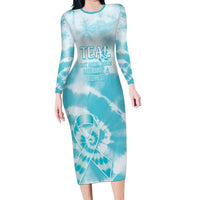 Teal Ribbon Cervical Cancer Awareness Family Matching Long Sleeve Bodycon Dress and Hawaiian Shirt Not Going Down Without A Fight Tie Dye - Wonder Print Shop