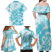 Teal Ribbon Cervical Cancer Awareness Family Matching Off Shoulder Maxi Dress and Hawaiian Shirt Not Going Down Without A Fight Tie Dye - Wonder Print Shop