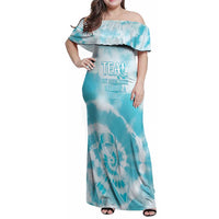 Teal Ribbon Cervical Cancer Awareness Family Matching Off Shoulder Maxi Dress and Hawaiian Shirt Not Going Down Without A Fight Tie Dye - Wonder Print Shop
