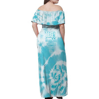 Teal Ribbon Cervical Cancer Awareness Family Matching Off Shoulder Maxi Dress and Hawaiian Shirt Not Going Down Without A Fight Tie Dye - Wonder Print Shop