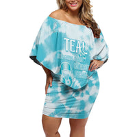 Teal Ribbon Cervical Cancer Awareness Family Matching Off Shoulder Short Dress and Hawaiian Shirt Not Going Down Without A Fight Tie Dye - Wonder Print Shop