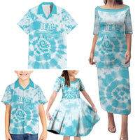 Teal Ribbon Cervical Cancer Awareness Family Matching Puletasi and Hawaiian Shirt Not Going Down Without A Fight Tie Dye - Wonder Print Shop