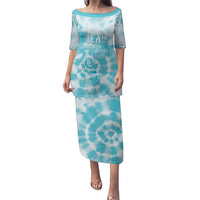 Teal Ribbon Cervical Cancer Awareness Family Matching Puletasi and Hawaiian Shirt Not Going Down Without A Fight Tie Dye - Wonder Print Shop