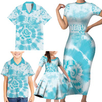 Teal Ribbon Cervical Cancer Awareness Family Matching Short Sleeve Bodycon Dress and Hawaiian Shirt Not Going Down Without A Fight Tie Dye - Wonder Print Shop