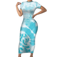 Teal Ribbon Cervical Cancer Awareness Family Matching Short Sleeve Bodycon Dress and Hawaiian Shirt Not Going Down Without A Fight Tie Dye - Wonder Print Shop