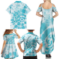 Teal Ribbon Cervical Cancer Awareness Family Matching Summer Maxi Dress and Hawaiian Shirt Not Going Down Without A Fight Tie Dye - Wonder Print Shop