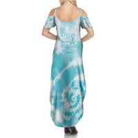 Teal Ribbon Cervical Cancer Awareness Family Matching Summer Maxi Dress and Hawaiian Shirt Not Going Down Without A Fight Tie Dye - Wonder Print Shop