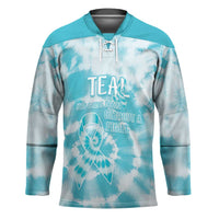 Teal Ribbon Cervical Cancer Awareness Hockey Jersey Not Going Down Without A Fight Tie Dye - Wonder Print Shop