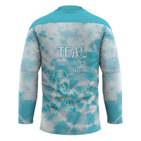 Teal Ribbon Cervical Cancer Awareness Hockey Jersey Not Going Down Without A Fight Tie Dye - Wonder Print Shop