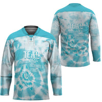 Teal Ribbon Cervical Cancer Awareness Hockey Jersey Not Going Down Without A Fight Tie Dye - Wonder Print Shop