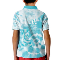Teal Ribbon Cervical Cancer Awareness Kid Polo Shirt Not Going Down Without A Fight Tie Dye - Wonder Print Shop