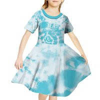Teal Ribbon Cervical Cancer Awareness Kid Short Sleeve Dress Not Going Down Without A Fight Tie Dye - Wonder Print Shop
