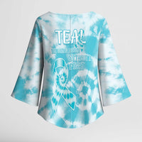 Teal Ribbon Cervical Cancer Awareness Kimono Sleeve Blouse Not Going Down Without A Fight Tie Dye - Wonder Print Shop