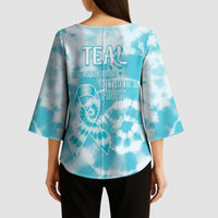 Teal Ribbon Cervical Cancer Awareness Kimono Sleeve Blouse Not Going Down Without A Fight Tie Dye - Wonder Print Shop