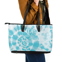 Teal Ribbon Cervical Cancer Awareness Leather Tote Bag Not Going Down Without A Fight Tie Dye - Wonder Print Shop