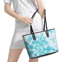 Teal Ribbon Cervical Cancer Awareness Leather Tote Bag Not Going Down Without A Fight Tie Dye - Wonder Print Shop