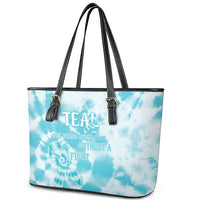 Teal Ribbon Cervical Cancer Awareness Leather Tote Bag Not Going Down Without A Fight Tie Dye - Wonder Print Shop