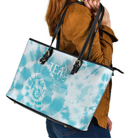 Teal Ribbon Cervical Cancer Awareness Leather Tote Bag Not Going Down Without A Fight Tie Dye - Wonder Print Shop
