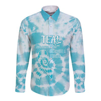 Teal Ribbon Cervical Cancer Awareness Long Sleeve Button Shirt Not Going Down Without A Fight Tie Dye - Wonder Print Shop
