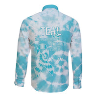 Teal Ribbon Cervical Cancer Awareness Long Sleeve Button Shirt Not Going Down Without A Fight Tie Dye - Wonder Print Shop