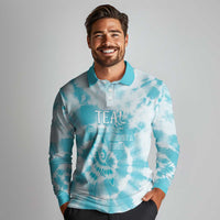 Teal Ribbon Cervical Cancer Awareness Long Sleeve Polo Shirt Not Going Down Without A Fight Tie Dye - Wonder Print Shop