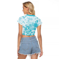 Teal Ribbon Cervical Cancer Awareness Raglan Cropped T Shirt Not Going Down Without A Fight Tie Dye - Wonder Print Shop