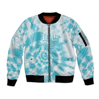 Teal Ribbon Cervical Cancer Awareness Sleeve Zip Bomber Jacket Not Going Down Without A Fight Tie Dye - Wonder Print Shop