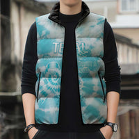 Teal Ribbon Cervical Cancer Awareness Sleeveless Puffer Jacket Not Going Down Without A Fight Tie Dye - Wonder Print Shop