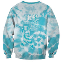 Teal Ribbon Cervical Cancer Awareness Sweatshirt Not Going Down Without A Fight Tie Dye - Wonder Print Shop