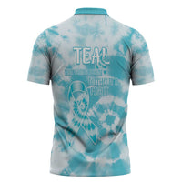 Teal Ribbon Cervical Cancer Awareness Zipper Polo Shirt Not Going Down Without A Fight Tie Dye - Wonder Print Shop