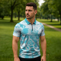 Teal Ribbon Cervical Cancer Awareness Zipper Polo Shirt Not Going Down Without A Fight Tie Dye - Wonder Print Shop