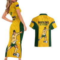 Australia Soccer Couples Matching Short Sleeve Bodycon Dress and Hawaiian Shirt Sam Kerr Matildas Proud 2023 World Cup Yellow - Wonder Print Shop