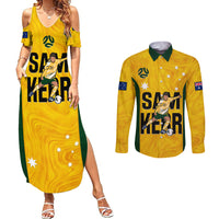 Australia Soccer Couples Matching Summer Maxi Dress and Long Sleeve Button Shirts Sam Kerr Matildas Proud 2023 World Cup Yellow - Wonder Print Shop
