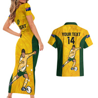Custom Australia Soccer Couples Matching Short Sleeve Bodycon Dress and Hawaiian Shirt Sam Kerr Matildas Proud 2023 World Cup Yellow - Wonder Print Shop