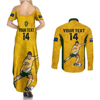 Custom Australia Soccer Couples Matching Summer Maxi Dress and Long Sleeve Button Shirts Sam Kerr Matildas Proud 2023 World Cup Yellow - Wonder Print Shop