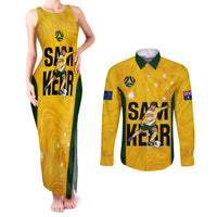 Custom Australia Soccer Couples Matching Tank Maxi Dress and Long Sleeve Button Shirts Sam Kerr Matildas Proud 2023 World Cup Yellow - Wonder Print Shop