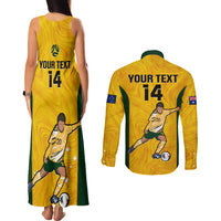 Custom Australia Soccer Couples Matching Tank Maxi Dress and Long Sleeve Button Shirts Sam Kerr Matildas Proud 2023 World Cup Yellow - Wonder Print Shop