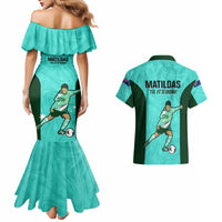 Australia Soccer Couples Matching Mermaid Dress and Hawaiian Shirt Sam Kerr Matildas Proud 2023 World Cup Turquoise - Wonder Print Shop