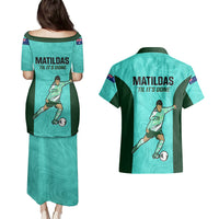 Australia Soccer Couples Matching Puletasi Dress and Hawaiian Shirt Sam Kerr Matildas Proud 2023 World Cup Turquoise - Wonder Print Shop