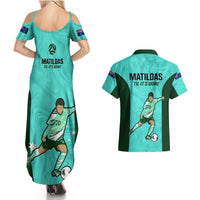 Australia Soccer Couples Matching Summer Maxi Dress and Hawaiian Shirt Sam Kerr Matildas Proud 2023 World Cup Turquoise - Wonder Print Shop